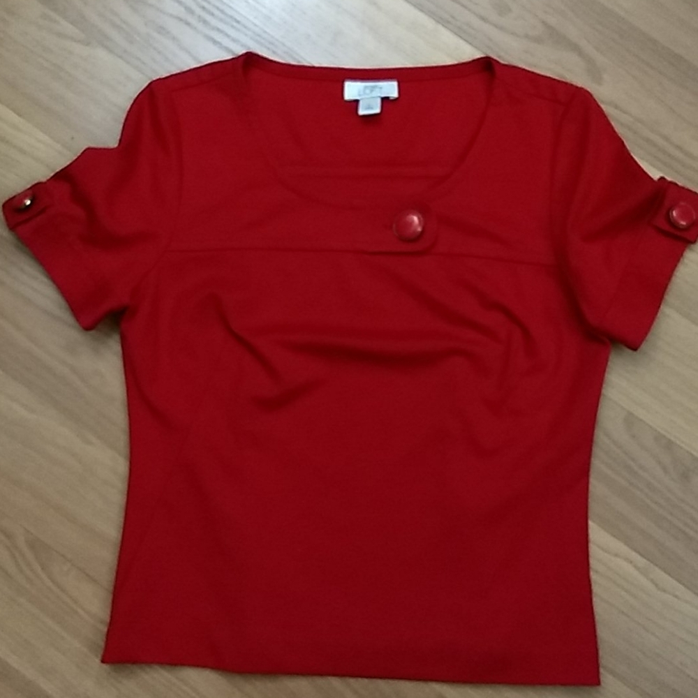 Loft red short sleeve button detail top